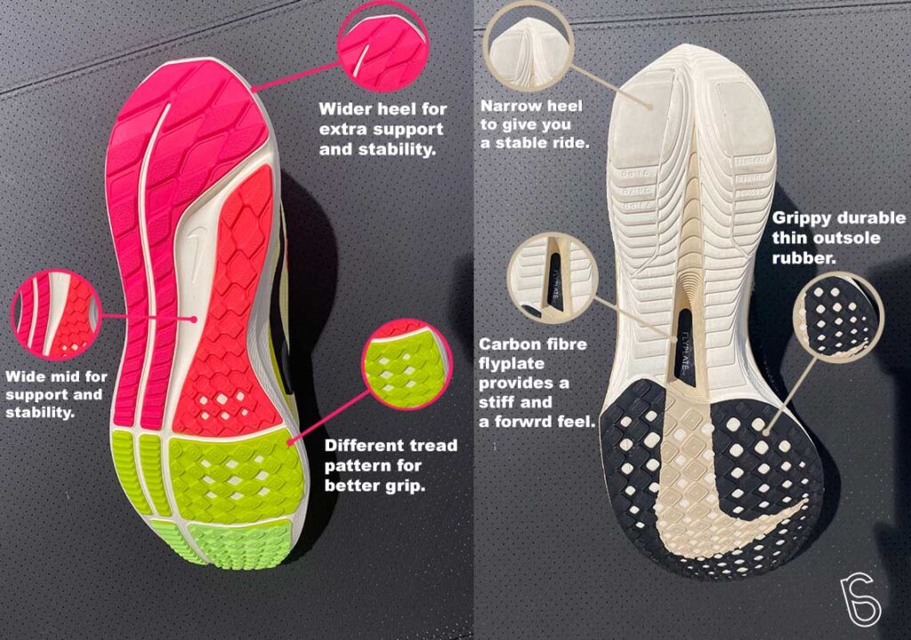 Comparison between running shoes for short and long distance